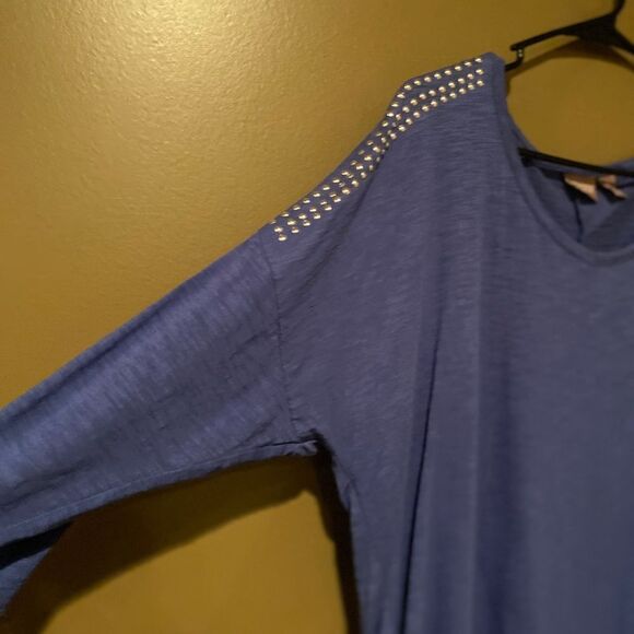 Chico’s Studded Shoulder Corinth Blue 3/4 Length Sleeves Large - Picture 6 of 7